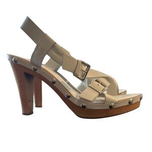 Franco Sarto White Platform Heels With Wooden Heel Size 8